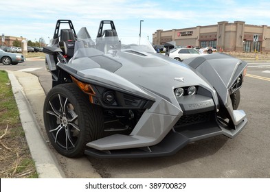 PARKER, COLORADO - MARCH 12, 2016: Polaris Slingshot, A Three-wheeled Motor Vehicle