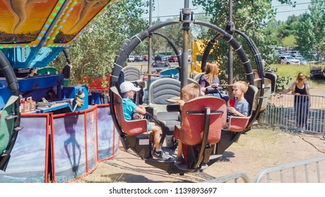 Parker, Colorado, USA-June 9, 2018 -  Kids Rides At The Small Town Carnival.