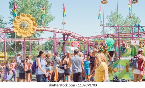 Parker, Colorado, USA-June 9, 2018 -  Kids Rides At The Small Town Carnival.