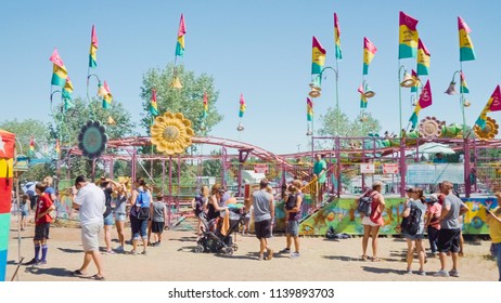 Parker, Colorado, USA-June 9, 2018 -  Kids Rides At The Small Town Carnival.