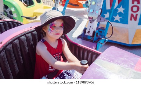 Parker, Colorado, USA-June 9, 2018 -  Kids Rides At The Small Town Carnival.