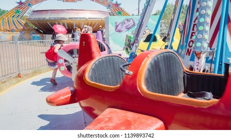 Parker, Colorado, USA-June 9, 2018 -  Kids Rides At The Small Town Carnival.