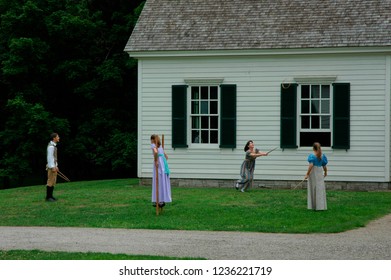 Parkersburg, Blennerhassett Island Historical State Park, West Virginia, USA, Living History Actors, Young People Playing Historical Games July 13, 2007