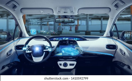 Parking assistant system concept. Autonomous car. Driverless vehicle.