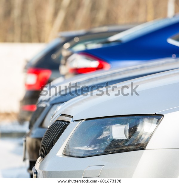 Parking cars\
with beautiful sunshine in\
wintertime