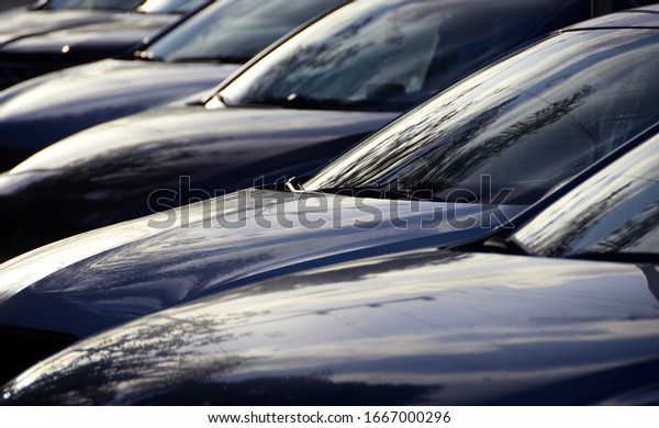 Parking cars. Car\
hoods and windows close up\
