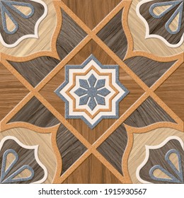 Parking Floor Tiles, Geometric Vector Tile Design with Wood and Sand Textured, Tile Decor