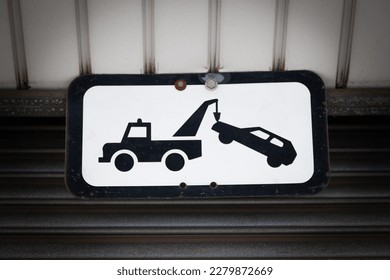 Parking Forbidden. Crane alert. Street driving Sign. Minimal. White and gray background. 