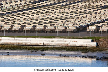 The Parking Lot Full Of Military Vehicles In Jacksonville City Port (Florida).