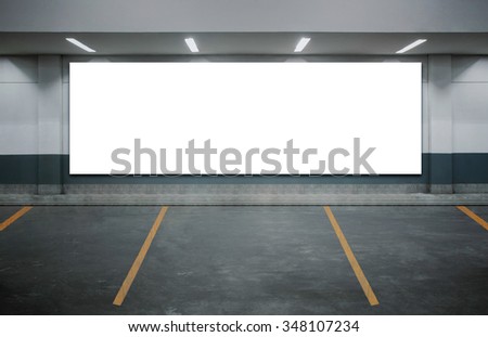 Parking garage department store interior with blank billboard