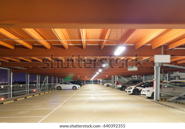 Parking garage at\
night