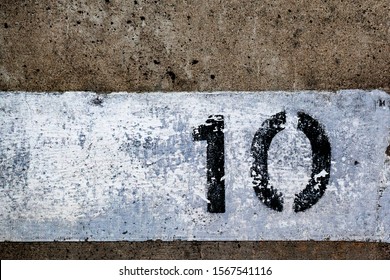 Parking Garage Numbers Paint Worn Old Gritty Black White Cement Stripe 