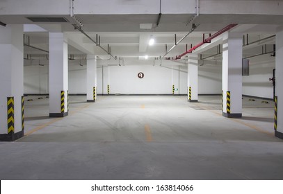 Parking garage underground, industrial interior