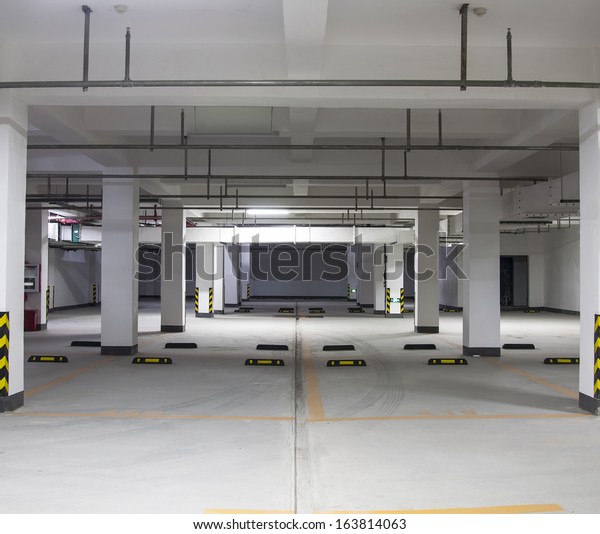 Parking garage\
underground, industrial\
interior