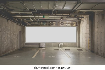 Parking Garage Underground Interior With Blank Billboard