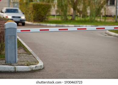 Parking Gate, Automatic Car Barrier System For Car-park Security. White Red Boom Gate.