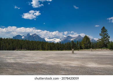 The Parking Lot Of Lake Louise Ski Resort In The Summertime. 