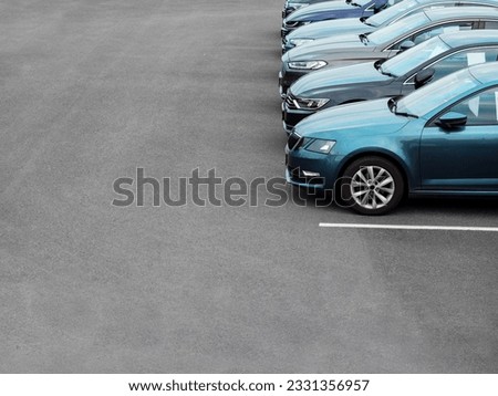 Parking lot with line of different cars. Second hand vehicle for sale. Copy paste. Auto market place and transportation industry.