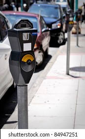 a parking meter on the line of meers