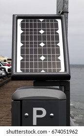 Parking Meter On Monterey California Wharf Being Powered By Solar Panel