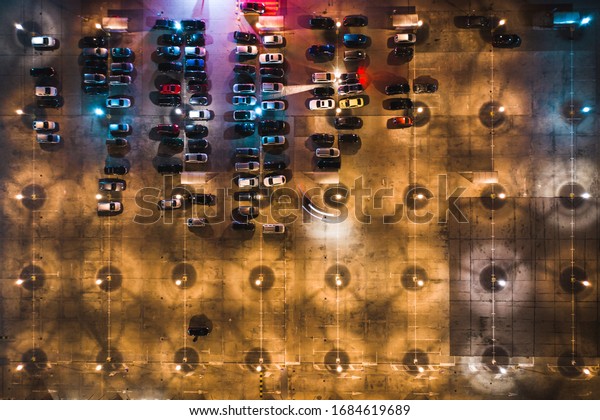 Parking Night City Cars Lights Aerial Photography\
Top down Sreet
