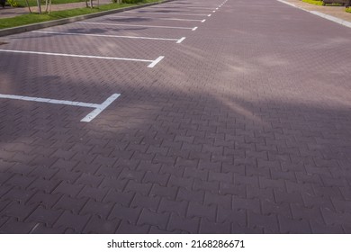 Parking Lot On The Street. Parking Sign On The Road. Parking Space For Auto. Empty Slot For Car. Urban Transportation Concept. Deserted Street. Parking Space. City Traffic Concept.