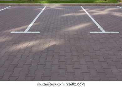 Parking Lot On The Street. Parking Sign On The Road. Parking Space For Auto. Empty Slot For Car. Urban Transportation Concept. Deserted Street. Parking Space. City Traffic Concept.