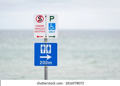 Parking Sign Opposite The Beach. Outdoor. Australia, Melbourne.