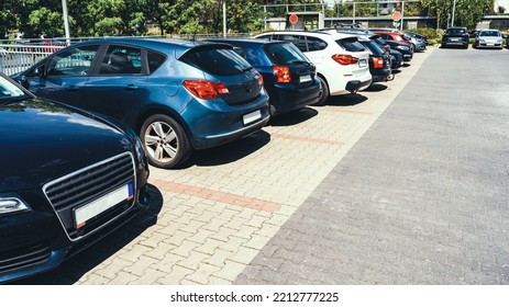 Parking Space. Empty Road Asphalt Background. Car Lot Parking Space In Underground City Garage. Hidden Underground Carpark