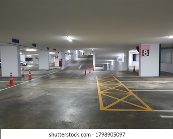 A Parking Lot That Is The Entryway For Employees Who Drive Cars To Work At An Office Building In Bangkok, Thailand On August 19, 2020
