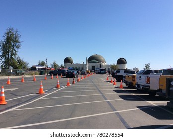 Parking Lot For Tourists In Front Of Griffith Observatory Is Located At Griffith Park, On Mount Hollywood In Los Angeles, California.April 8,2017