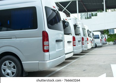  Parking van cars in beautiful line.