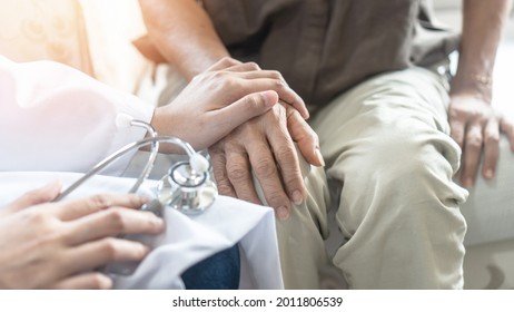 Parkinson Disease Patient, Alzheimer Elderly Senior, Arthritis Person's Hand In Support Of Geriatric Doctor Or Nursing Caregiver, For Disability Awareness Day, Ageing Society Care Service