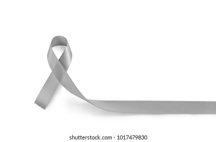 Parkinsons disease awareness or brain cancer grey or silver ribbon isolate on white background (Clipping path included) with copy space for text, logo, wordings decoration or insertion, health concept