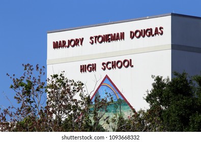 PARKLAND, FL, USA - APRIL 25: The Marjory Stoneman Douglas High School in Parkland, Florida on April 25, 2018. The school was the site of a school shooting in 2018 which sparked nationwide protests.