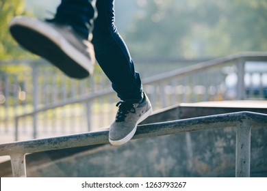 Parkour Jumping On Steel Pipe With Balance