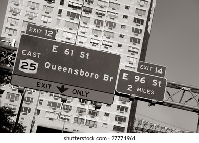 Parkway Sign For Queensboro Bridge To Queens, NYC