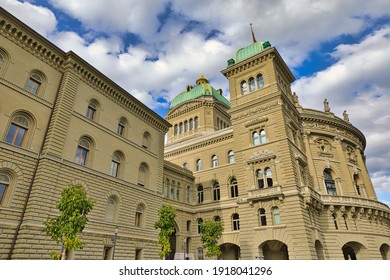 The Parliament Building Or Bundeshausthe Houses The Swiss Federal Assembly And The Federal Council. Landmark Of Historical Town Bern, Capital Of Switzerland. Bern Canton.