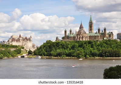 Parliament Buildings And Fairmont Chateau Laurier Hotel In Ottawa, Ontario, Canada