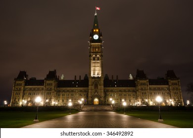 Parliament Buildings At Night, Ottawa, Canada.