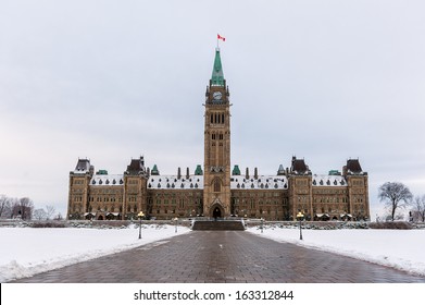 Parliament Of Canada In Ottawa Under The Snow In Winter