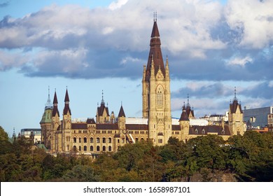 Parliament Of Canada West Block At Sunset