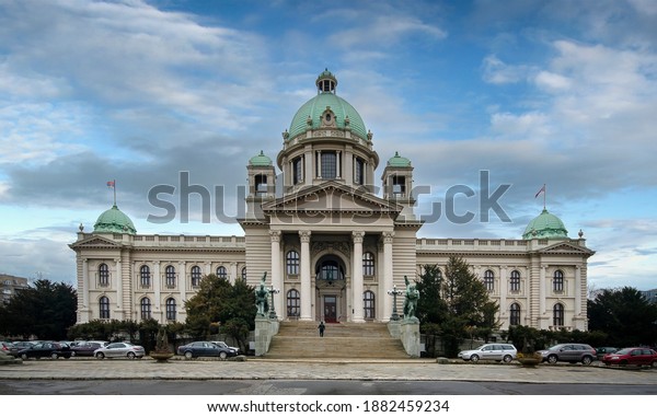 Parliament of the Republic of Serbia (Narodna\
skupstina Republike Srbije) in Belgrade (Beograd). The building of\
the National\
Assembly