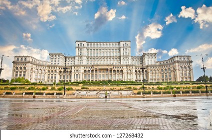 Parliament of Romania, the second largest building in the world, built by dictator Ceausescu in Bucharest. Romania.