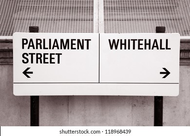 Parliament Street And Whitehall Street Sign, London, UK