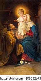 PARMA, ITALY - APRIL 16, 2018:  The painting of Holy Family in church Chiesa di San Benetetto by unknown artist of 19. cent.