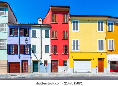 Parma, Italy - Colored medieval houses in city downtown, Emilia-Romagna historical region of Italia.