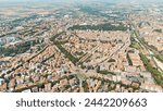 Parma, Italy. The historical center of Parma. Piazzale Tomaso Barbieri - City Square. Panorama of the city from the air. Summer day, Aerial View  
