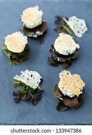 Parmesan Cheese Chips With Lettuce Leaves