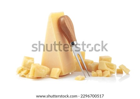 Parmesan cheese isolated on a white background.